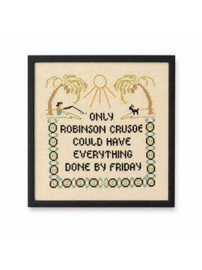 Framed Needlwork Cross Stitch Humor Only Robinson Crusoe Could Have Everything D
